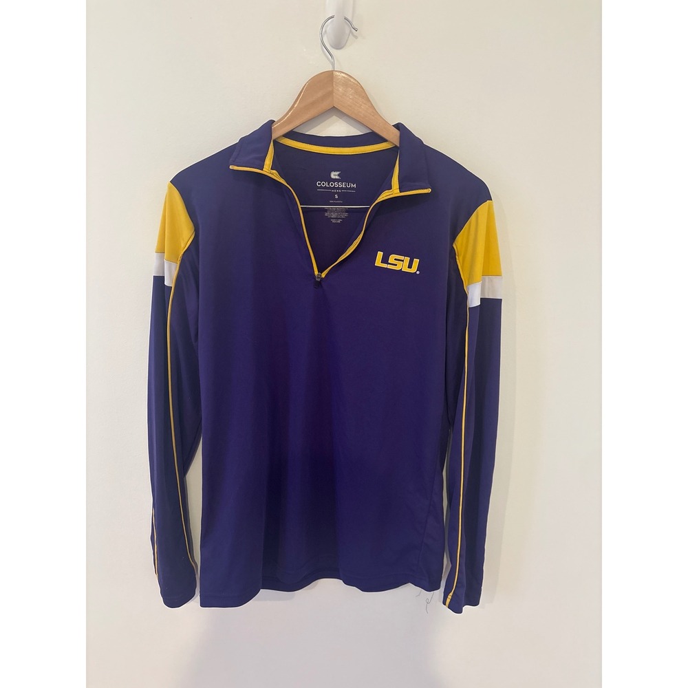 LSU Tigers Mens Long Sleeve 1/4 Zip Pullover Shirt Size‎ S Purple Yellow